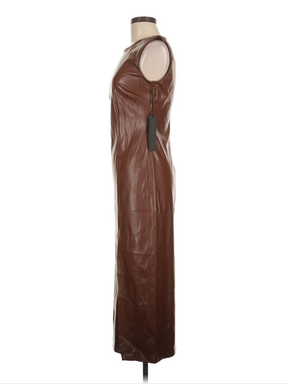 House of Harlow 1960 Faux Leather Midi Dress NWT Brown Side Slit Size M - Picture 7 of 11